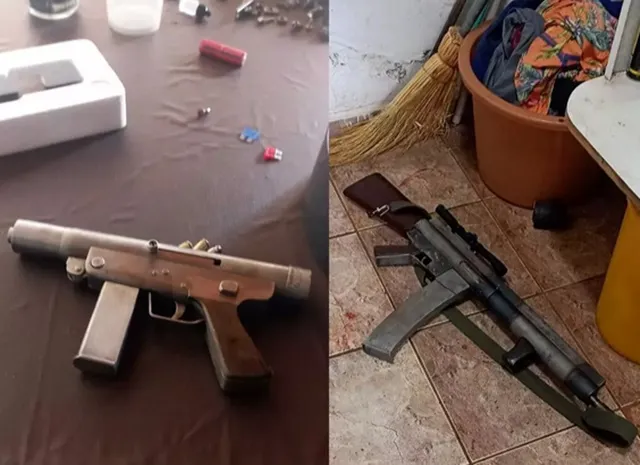 Jovem foragido da justiça é morto em confronto com a PM em Campo / Armas encontradas com suspeito durante abordagem (Foto: PM/Divulgação)